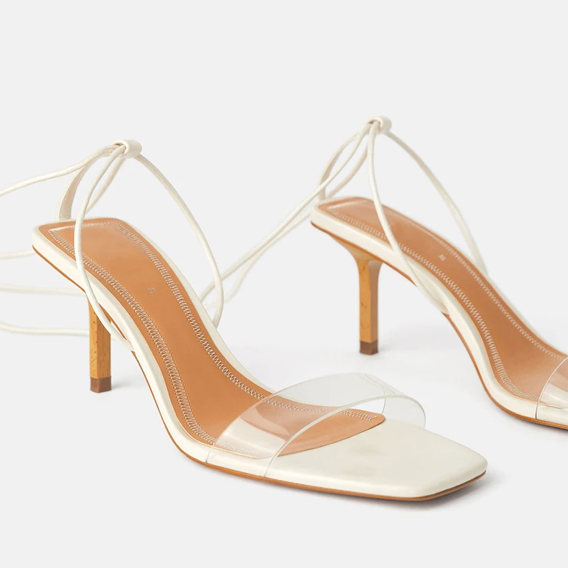 2021 женские босоножки на каждый день ПВХ Прозрачные высокие каблуки туфли Ремешок