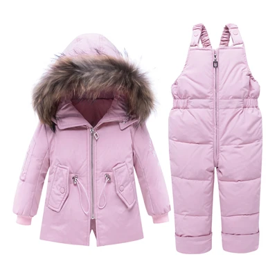 Pink Пуховик с длинными рукавами для маленьких мальчиков и девочек+ комбинезон, комплект зимней детской верхней одежды для малышей(S/Sky Blue - Цвет: Pink