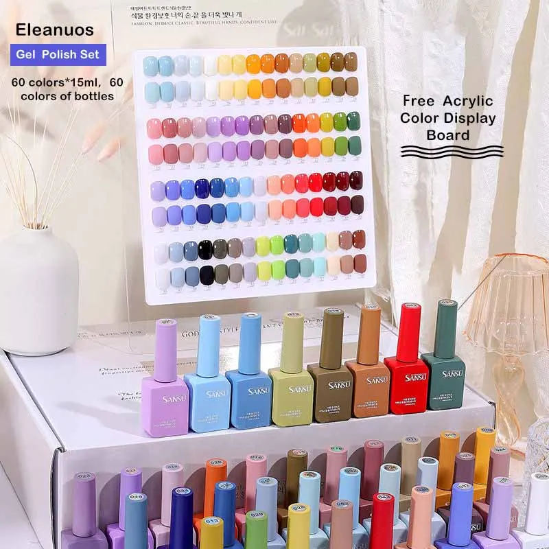 

Eleanos 60 Colors Gel Nail Polish Set Bright Color Need Base Gel UV Led Varnish Nail Salon Art Design Soak Off DIY Nail Gel Set