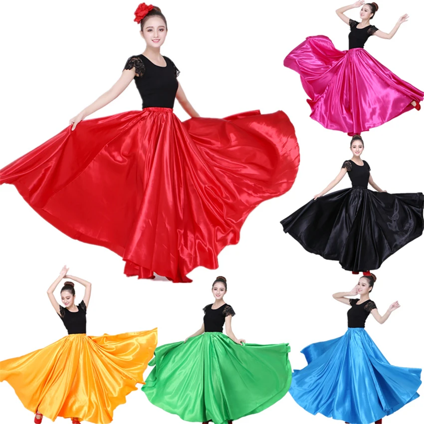10Color Flamenco Skirts for Women Spanish Dance Gypsy Belly Chorus Adult Solid Stage Performance Women Bullfighting Spain Dress