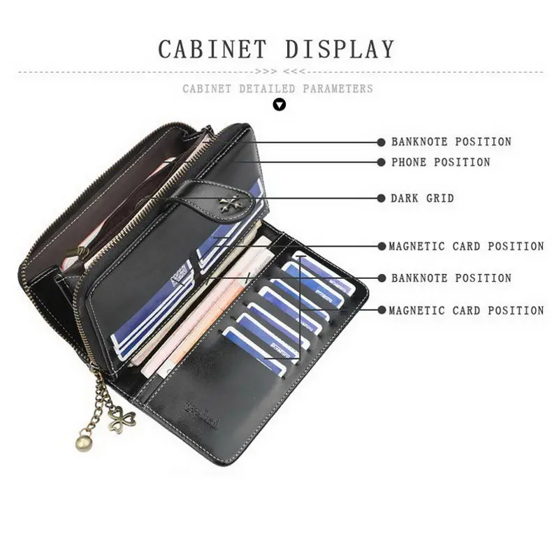 ПУ Длинный кошелек женский кредитный держатель для карт Органайзер Кошелек с