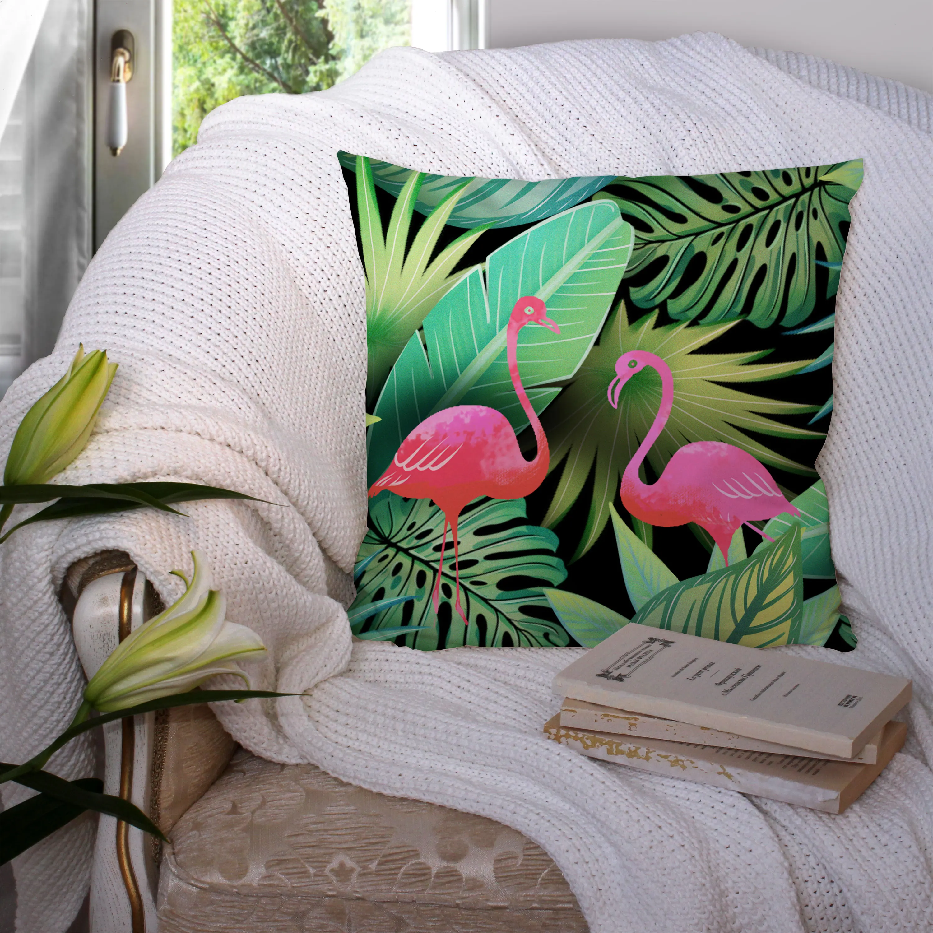 

Custom Tropical Rain Forest Flamingo Pillowcase Cushion Cover Home Decor Hotel Car Seat Backrest Sofa Pillow Case 211207-1
