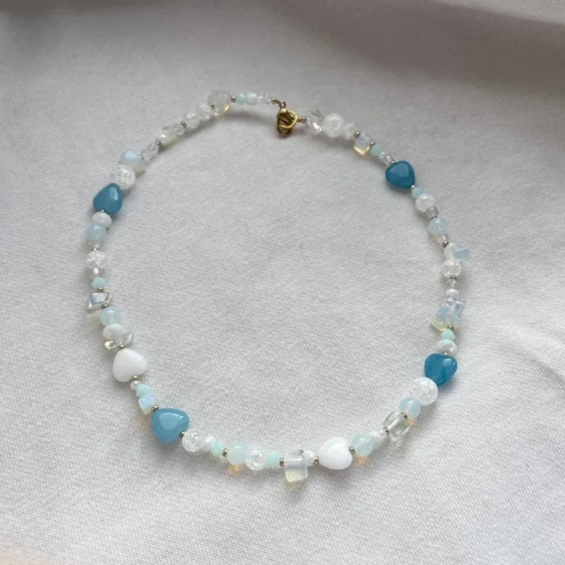 

Blue Jade Necklace Dainty Opal Necklace Beaded Necklace Gemstone Necklace Beads Bohemian Jewelry Beautiful Choker Gift for Women