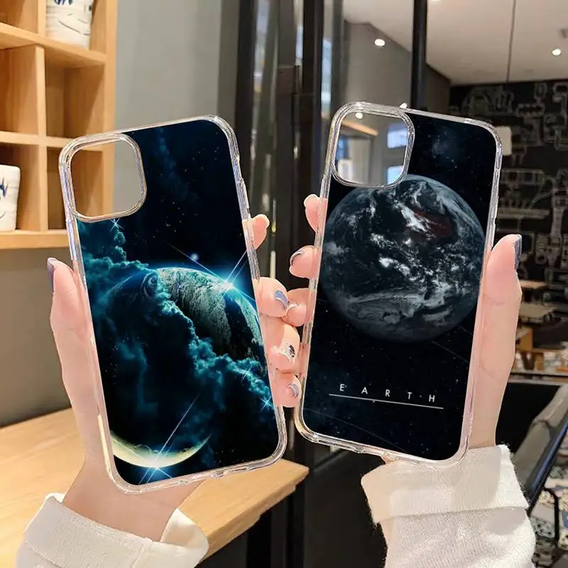 

personality creative Moon earth Phone Case Transparent soft For iphone 5 5s 5c se 6 6s 7 8 11 12 plus mini x xs xr pro max