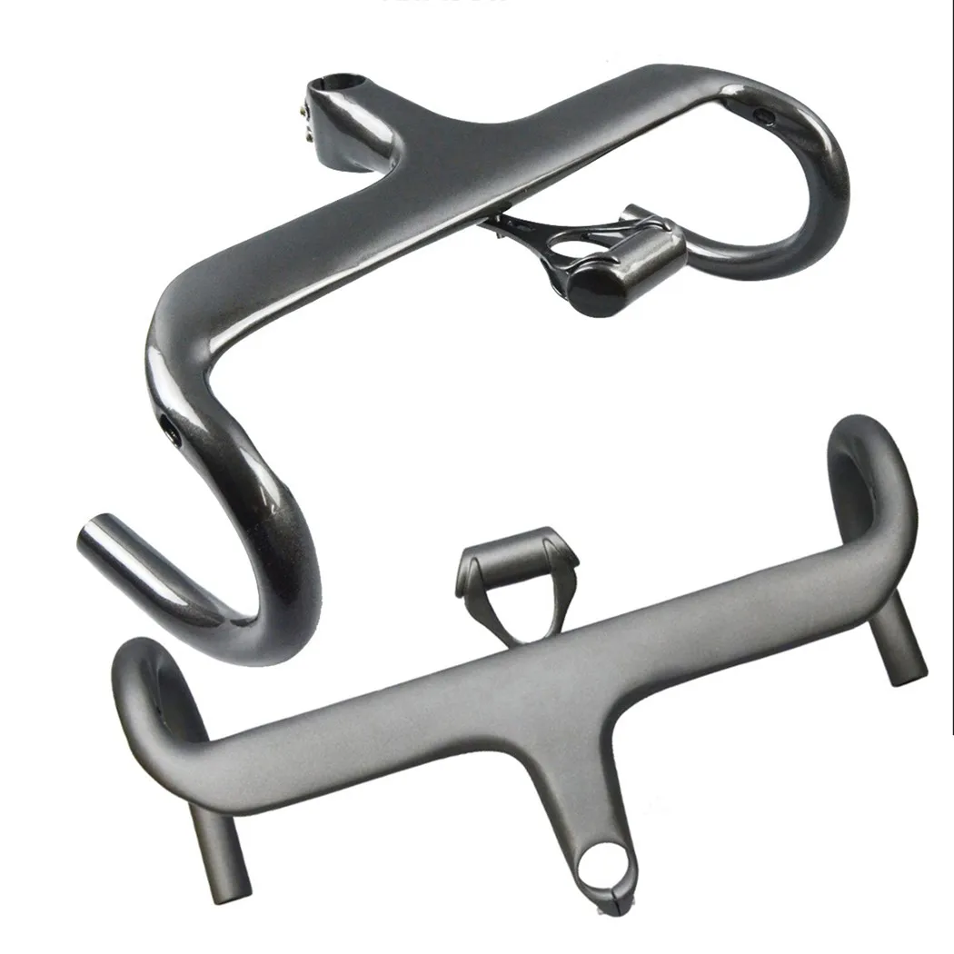 

Carbon Fiber Road Bike Handlebar With Stem 400/420/440mm Glossy/Matte One-piece Bending Handle With Bracket Bike Parts