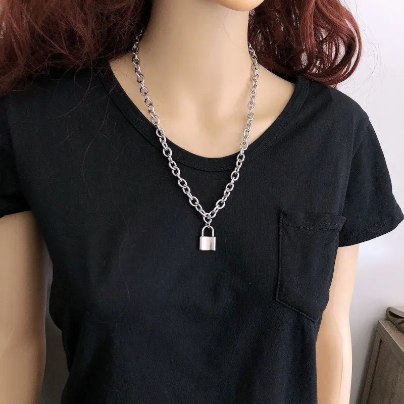 ELSEMODE панк цепочка замок ожерелье ювелирные изделия из нержавеющей стали висячий