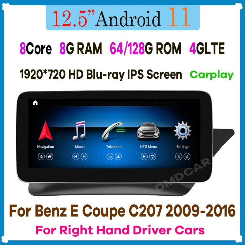 

Мультимедийный плеер на Android 11, 8-ядерный процессор, экран 12,5 дюйма, 8 ГБ + 64 Гб/128 ГБ, GPS навигация, для двухдверных автомобилей Benz E-Class, C207, W207, A207, RHD