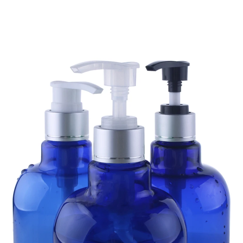 10 шт. пустые бутылки шампуня Пластик дозатор Фольга шеи синий для лосьона винта