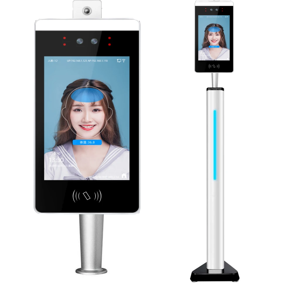 10 inch Monitor Face Facial Recognition Body Temperature Measuring IR Thermal Camera RFID/IC Card Access Control Entrance System