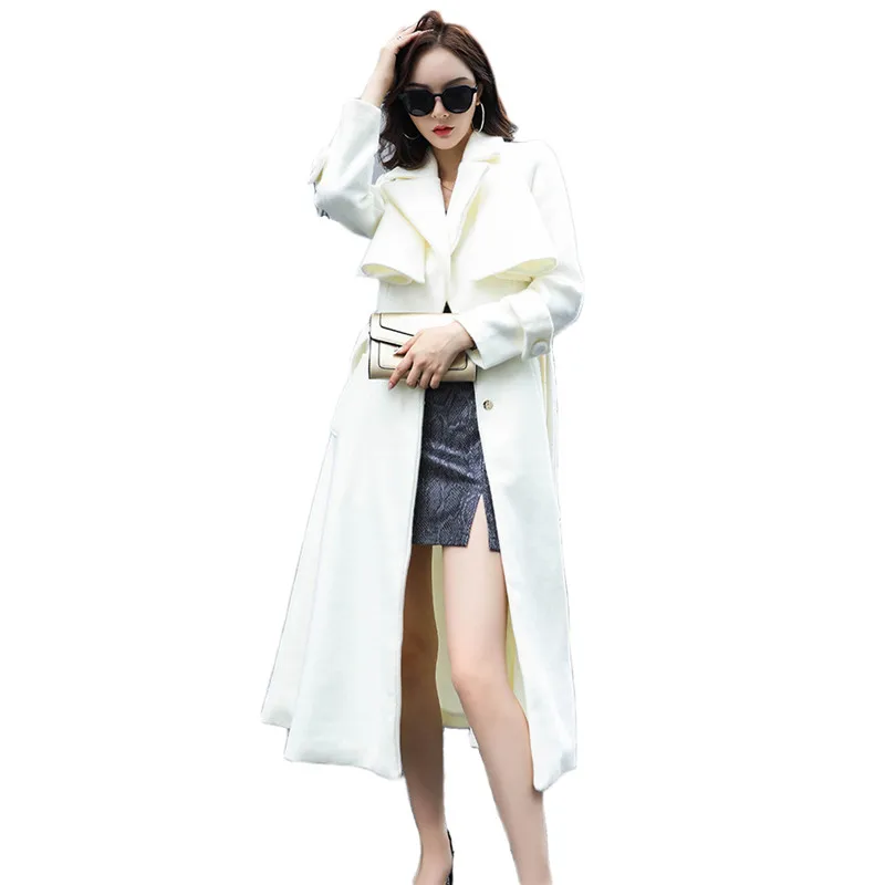 

Wool coat women white S-2XL plus size 2020 autumn winter new temperament slim fashion long add thick warmth coats feminina JD553