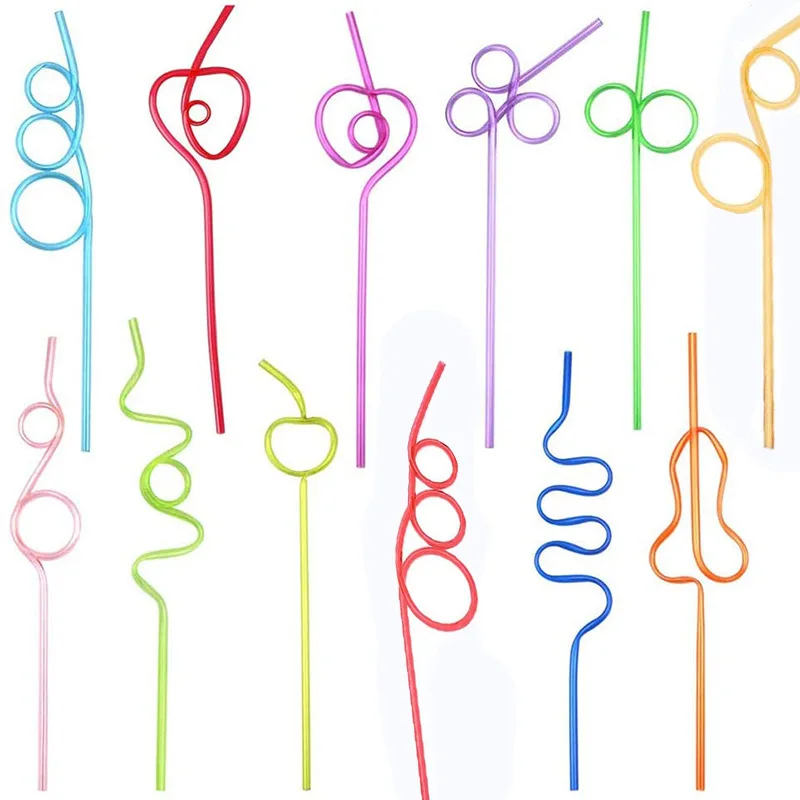 

10 Pcs Disposable Colorful Crazy Pvc Styling Straw Bending Straw Party Assorted Random Activities Plastic Loop Straws