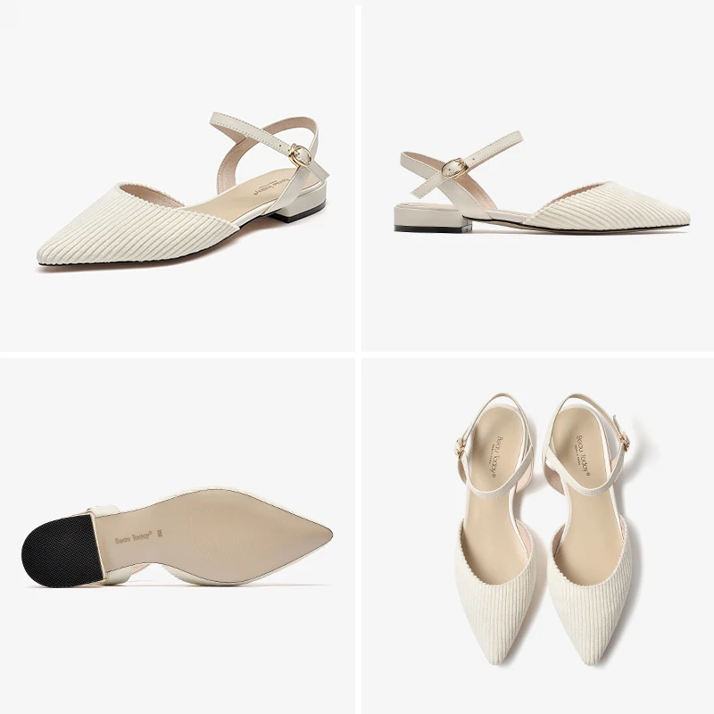 Женские вельветовые сандалии BeauToday из натуральной бычьей кожи на плоской подошве