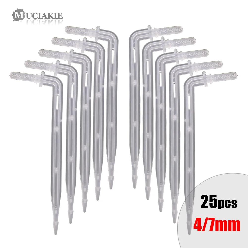 

MUCIAKIE 25PCS 4/7mm Transparent Elbow Arrow Drippers 11cm OD 4mm Bending Drop Emitter Garden Potted Irrigation Watering Tool