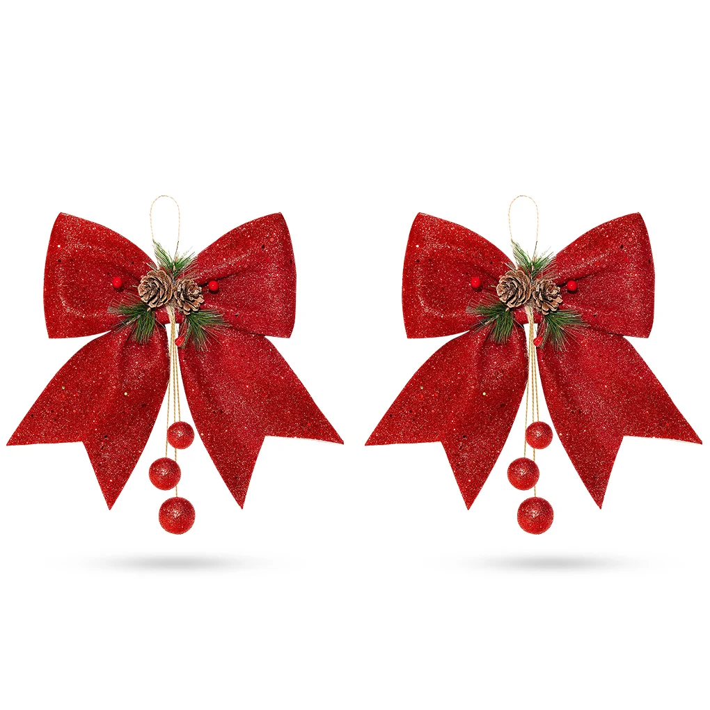 

2 шт. Рождественский бант, Рождественская гирлянда с блестками, украшения, сверкающие шарики из сосны, подвески, галстук, ремесло, подарочное...