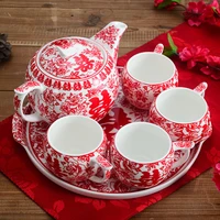 chinese paper cut red tea cup creative ceramic wedding teapot wedding tea set wedding gift