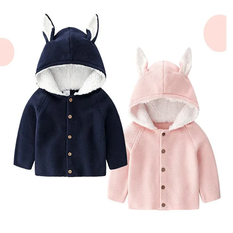 Вязаный детский кардиган с заячьими ушками Осенняя детская куртка пальто