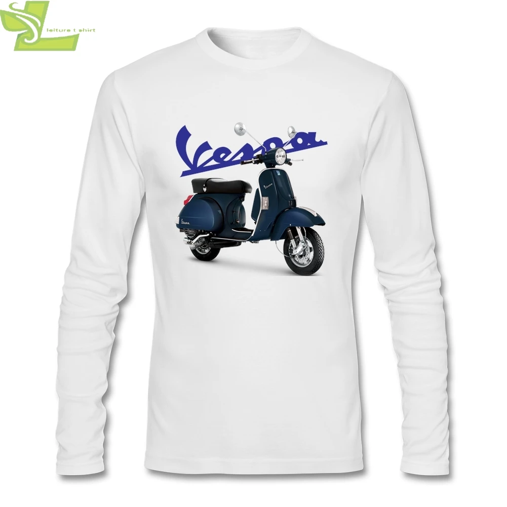 Мужская хлопковая футболка Vespa PX Повседневная с круглым вырезом и длинными
