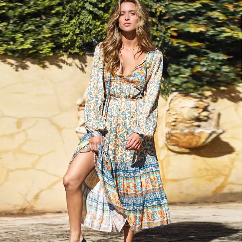 Женское длинное платье из вискозы богемный Вдохновленный цветочным принтом в