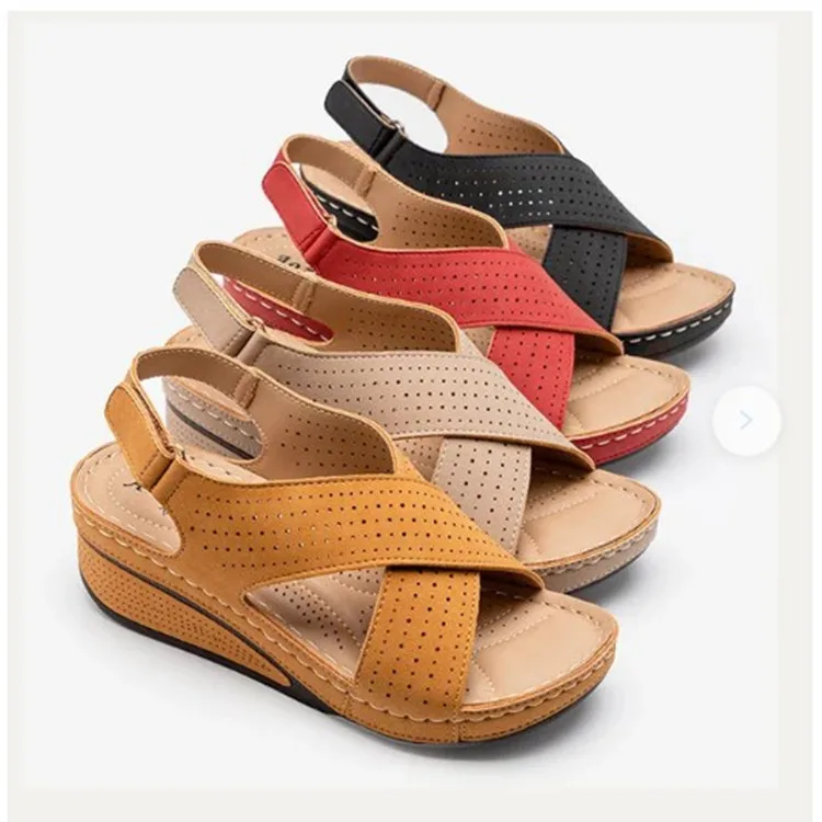 

Women Sandals New Summer Shoes Woman Ladies Sewing Hollow Out Wedges Female Casual Pu Leather Comfortable Retro Sandalis