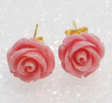 Розовый коралл ручной резной цветок розы серьги-гвоздики Для женщин ювелирные