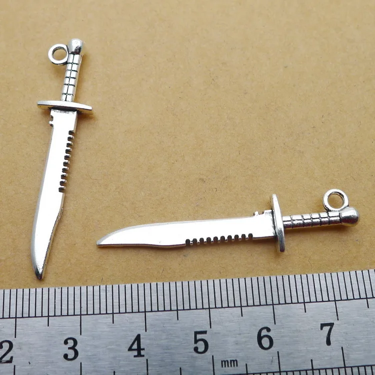 

LD2895 10 * 43mm 1.6G retro Alloy Knife antique Silver Ornament charm pendant DIY Accessories Retro 50pcs/Bag