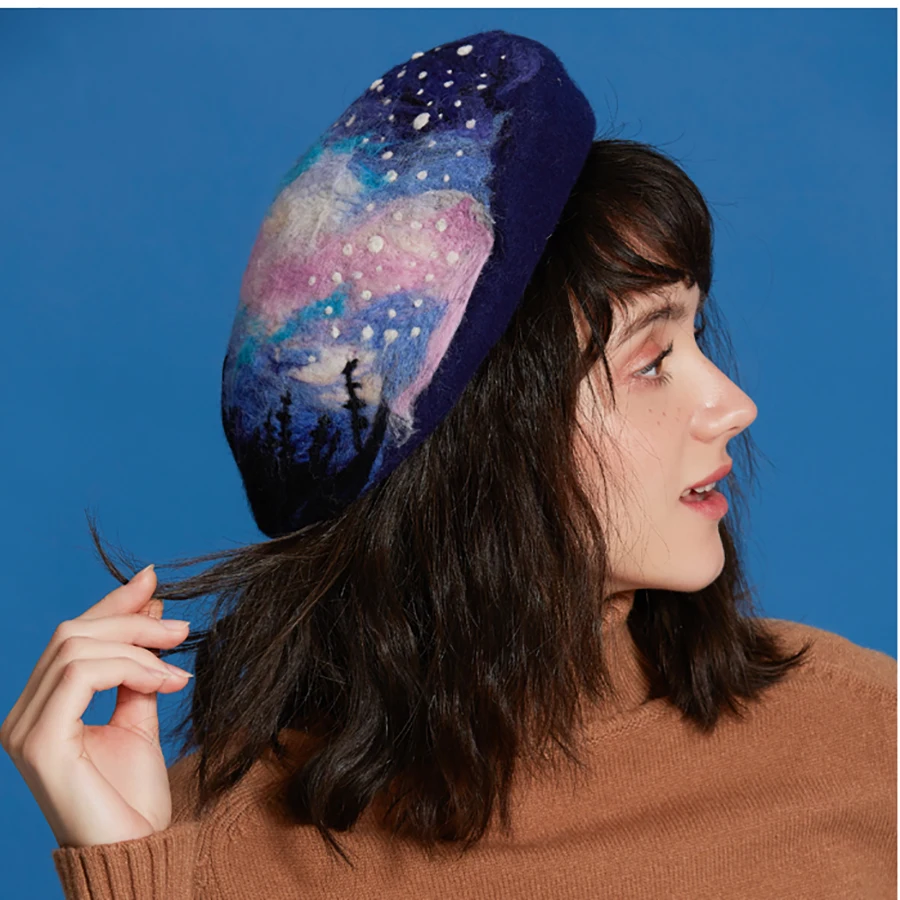 Ручной работы на заказ Шерсть фетр женский берет ручной художника шляпа