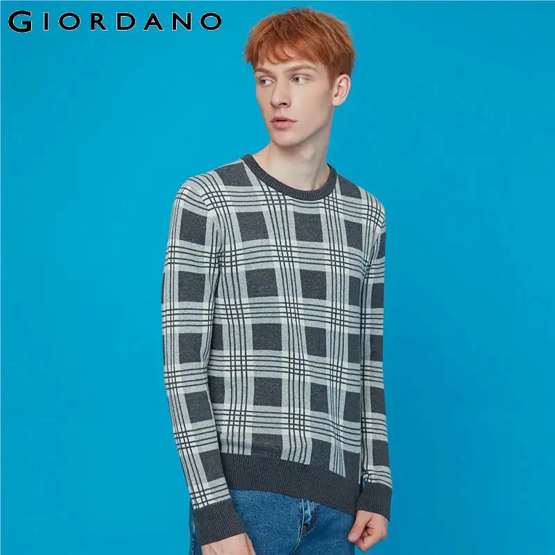 Giordano мужские свитера контрастный Crewneck трикотажный пуловер Хлопок легкий стретехи Blusa De Frio Masculino 31059802