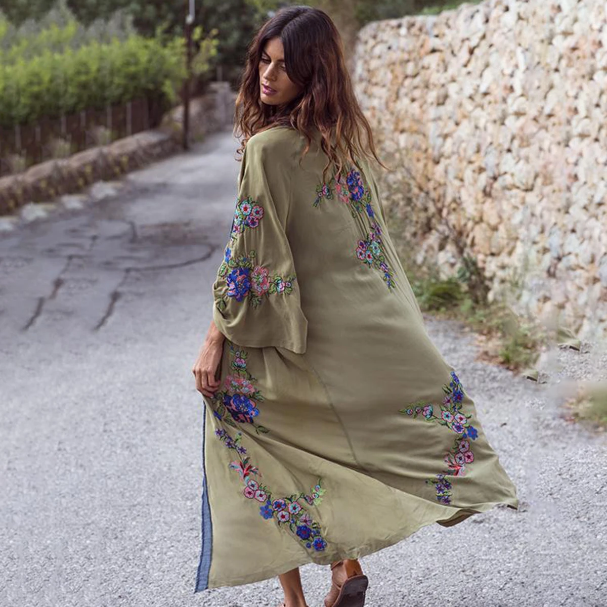 Длинная свободная куртка в этническом стиле женский кардиган с длинным рукавом и