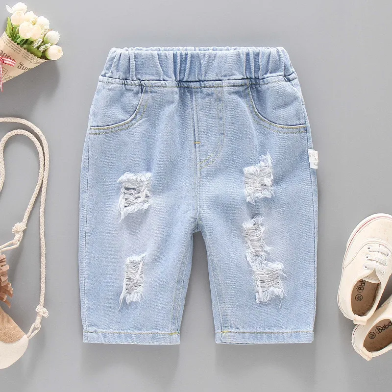 

2022 New Fashion Children's Summer Shorts Kids Boys Girls Denim Pants 2-7Years Outdoor Hole Cowboy Trousers