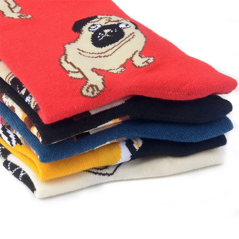 

8 Pairs Animal Dog Men Sock Fashion Design Plaid Colorful Happy Funny Business Party Dress Cotton Casual Long Socks Woman