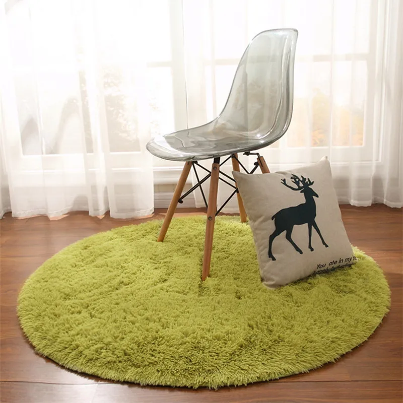 Grass Green Пушистый круглый ковер ковры для гостиной Нескользящие круглые напольные коврики для спальни мохнатый ковер белый - Цвет: Grass Green