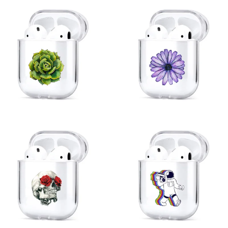 

Clear Flower Fruits Case For Airpods Cases PC Simple Lines Silicone Case For AirPods 2 Earphone Cover For Apple Air Pods Case