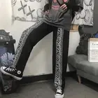 Брюки женские в стиле Харадзюку, стильные ретро темные спортивные штаны в стиле хип-хоп, свободные прямые широкие брюки для влюбленных, универсальные повседневные длинные штаны на шнуровке