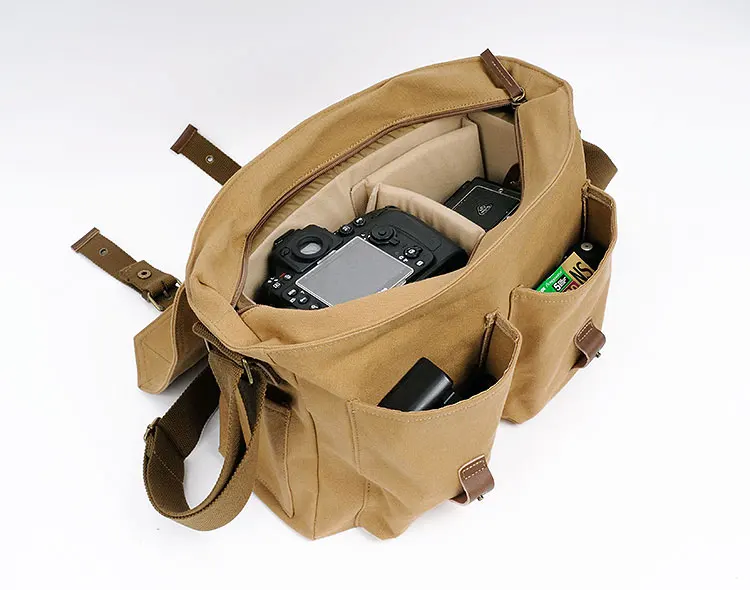 

Roadfisher Vintage Waterproof Canvas Digital SLR Camera Travel Shoulder Bag Insert Fit Canon Nikon Sony Pentax 1 DSLR + 2 Lens