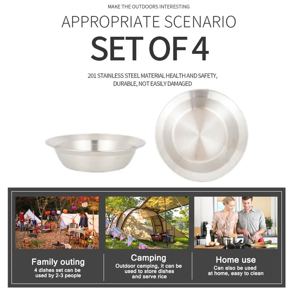 4 шт. портативный набор обеденных тарелок из нержавеющей стали прочная тарелка