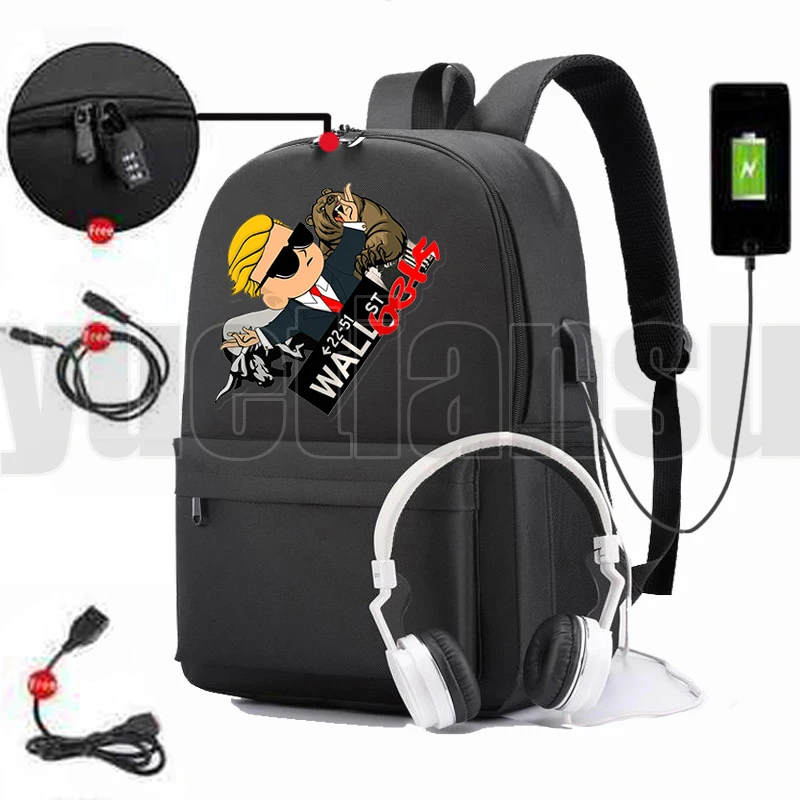 

Mochila Gamestop Backpack Zipper USB Charging Bags Anti-theft WallStreetBets School Bags for Teenage Girls WSB Bookbag Fashion