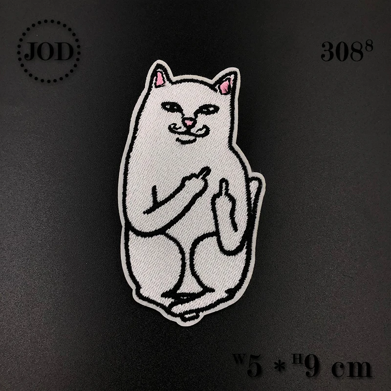 Кот Rip Dip вышитые нашивки для костюмы гладить на заплатка для одежды гладильная DIY аппликация шить наклейки тканевые нашивки супер@ 20 - Цвет: Middle finger cat