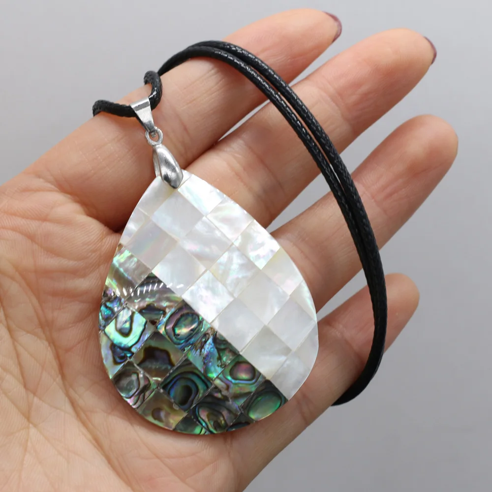 

Natural Drop Shape Shell Pendant Necklace Jewelry Mother of Pearl Shells Choker Leather Rope Chain Necklace for Women DIY Crafts