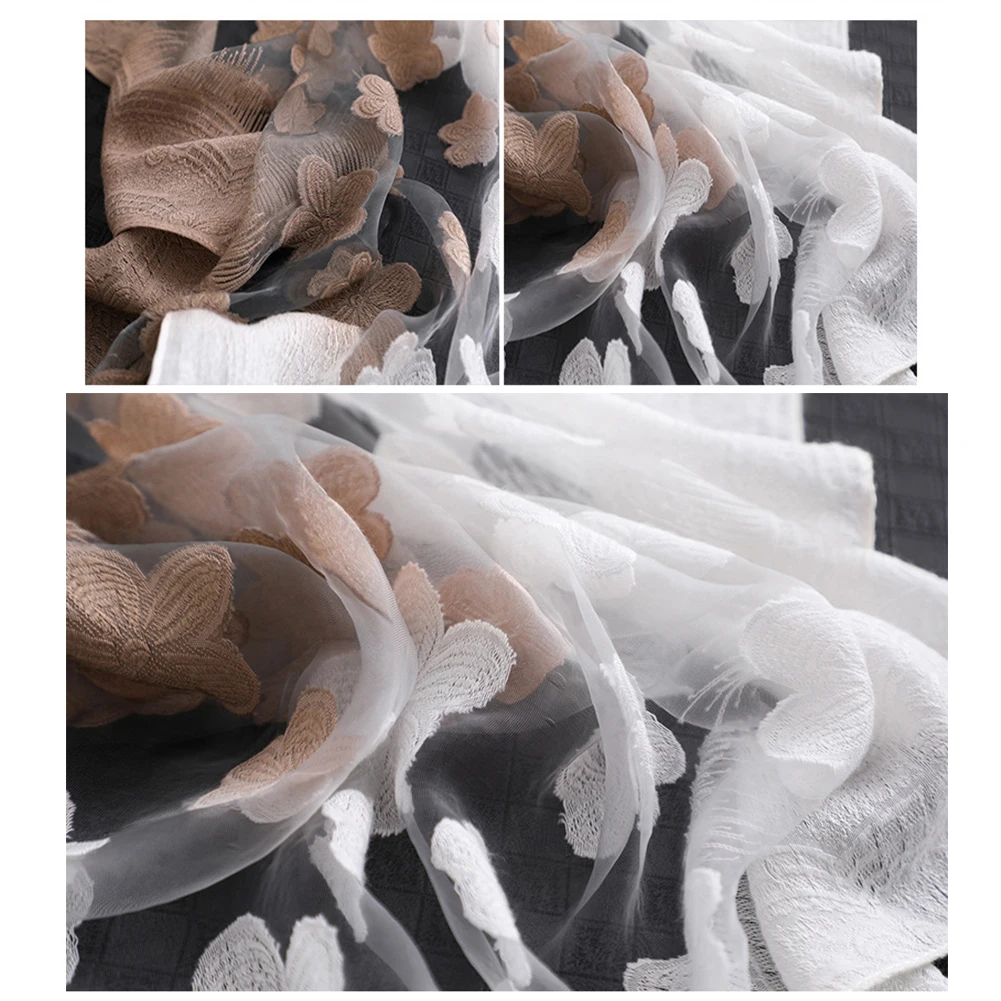 

Women Stylish Gradient Color Floral Embroidery Long Neck Scarf Head Wrap Shawl