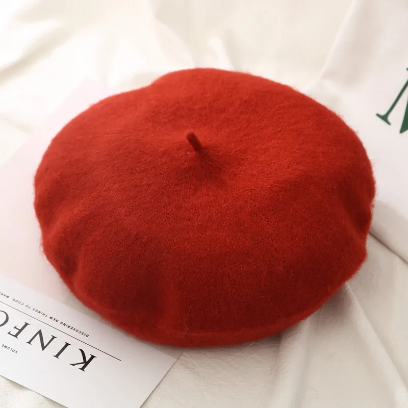 Miya Mona Retro Hairy Felt Berets Cap Women Fashion Vintage Solid Wool Beret Hat Hot Warm Casual French Artist PU Bonnet | Аксессуары