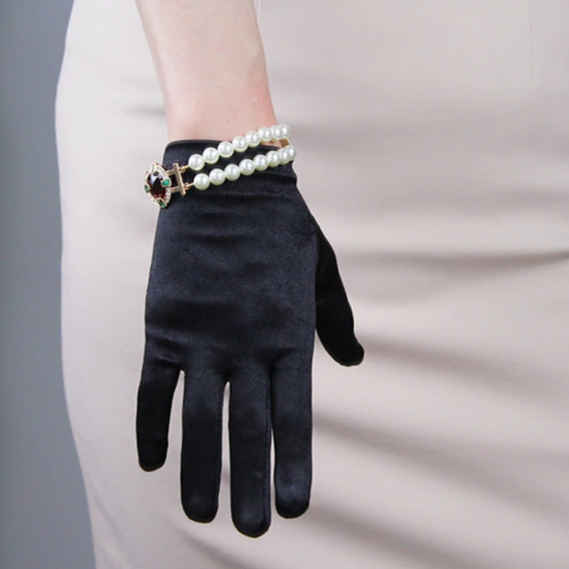 

Women Gloves Elastic Mercerized Silk Satin Short Dance Party Etiquette Mitten Winter Thin Solid Color Wrist Warm Driving Glove