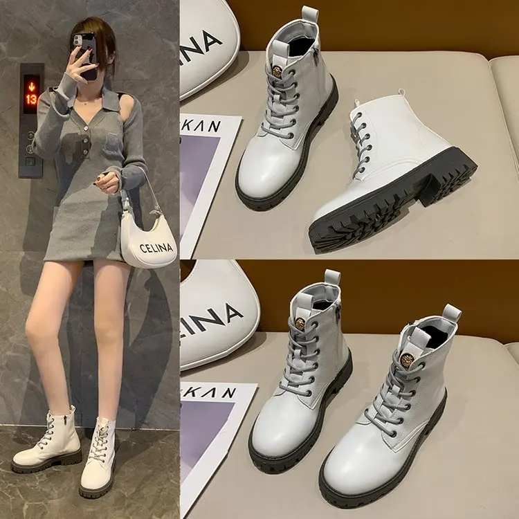 

2021Winter Women's Large Size35-43Women's Boots Thick Motorcycle BootsFashion Round Toe Lace-up Combat BootsWomen's Winter Boots