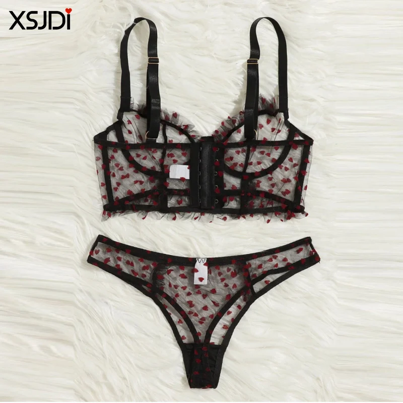 Женский сексуальный комплект нижнего белья прозрачный кружевной с