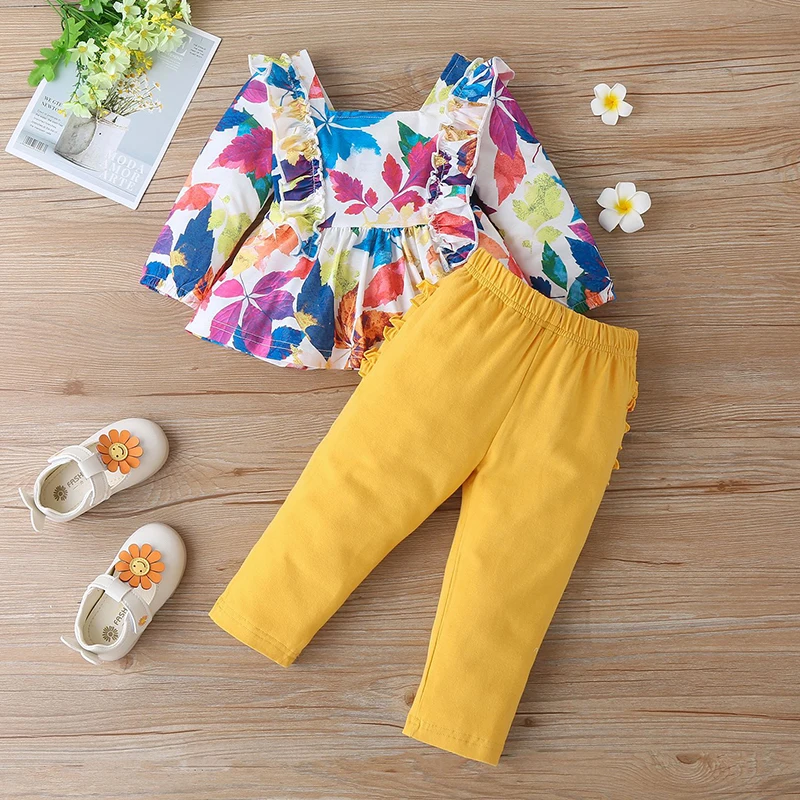 

New Kid Baby Girls Clothing Set Long Sleeve Tie Dye T-shirt +Solid Pants Outfits Set Sping Autumn Fashion Children Girl Clothes