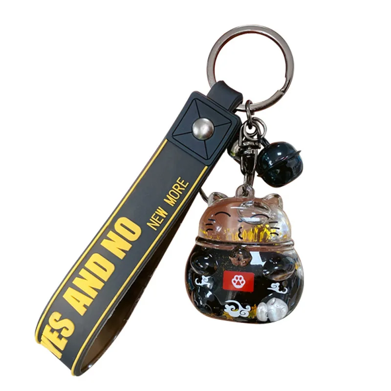 Брелок для ключей Кот удачи Модный черный акриловый брелок с плавающей бутылкой