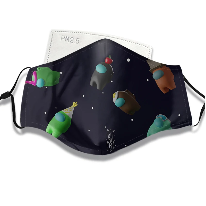 

Among Us Cartoon Print facepiece Adjustable PM2.5 Activated Carbon Filter Paper Windproof Breathable Masque 2021 Mascarillas