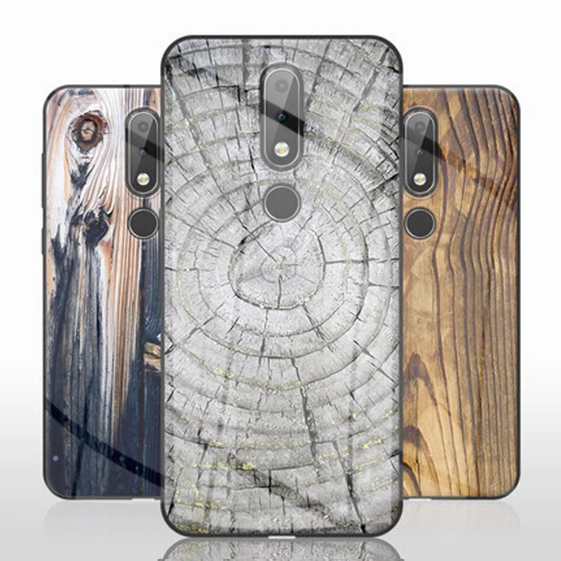 Чехол для телефона из закаленного стекла с узором древесины Nokia X6 x6 чехол черным