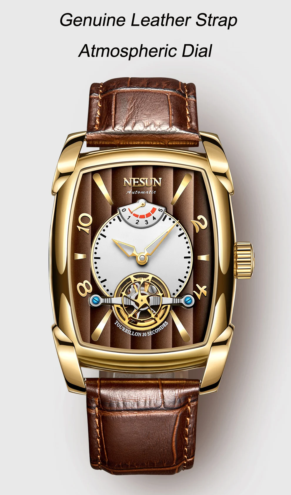 Автоматические механические часы Nesun Tourbillion, часы со скелетом, мужские роскошные Брендовые мужские часы, водонепроницаемые, relogio masculino N9039-3
