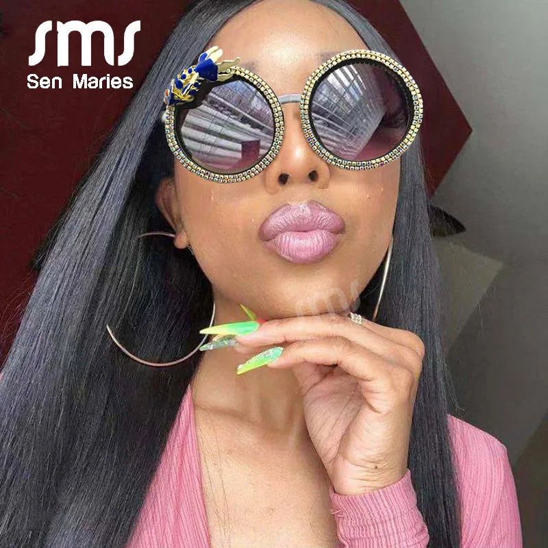 Винтажные круглые солнцезащитные очки со стразами женские модные Стразы в стиле