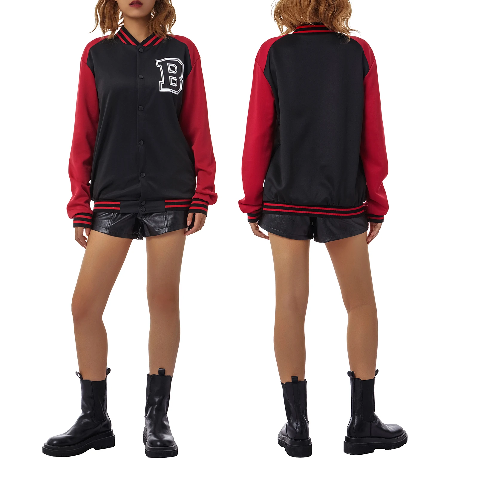 

Female Coat, Letter Print Stand Collar Long Sleeve Jacket Single-Breasted Blouse for Women, S/M/L/XL